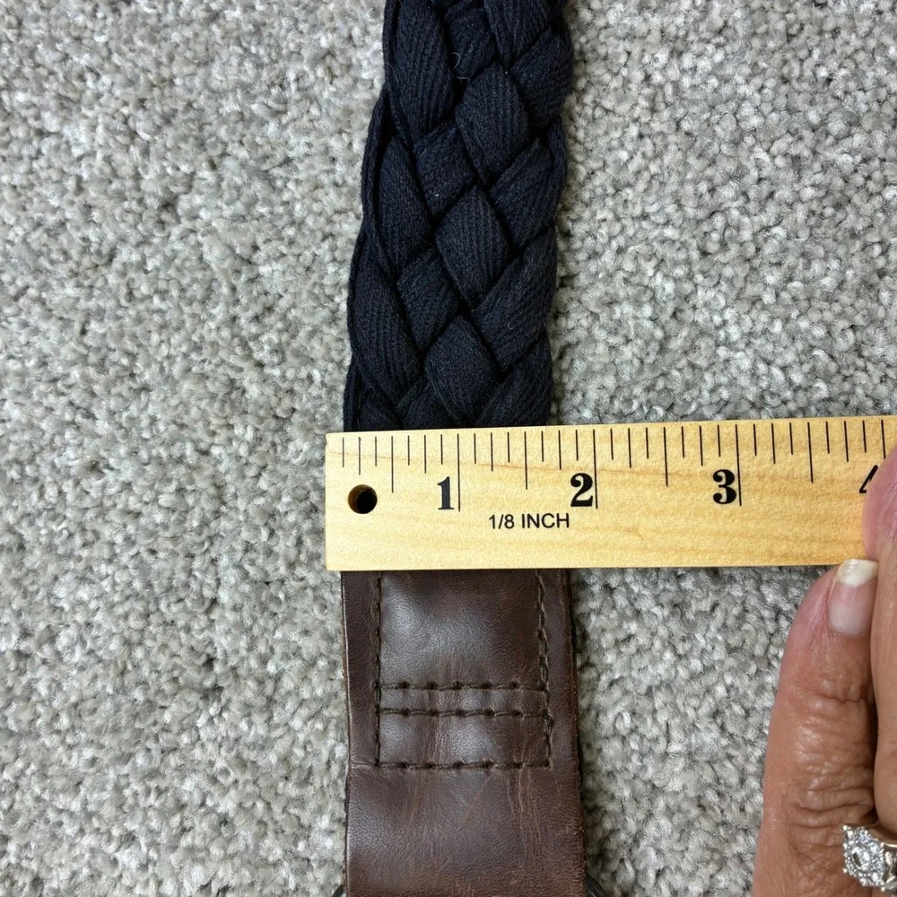 Mens Black Woven Braid Belt Leather Accent D Ring‎ Buckle Casual Size 33